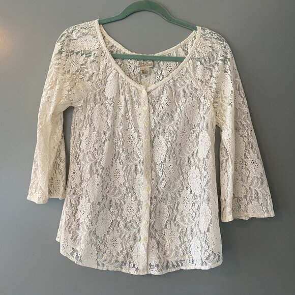 Johnny Was Lace Button Down Blouse in Ivory - Picture 1 of 3